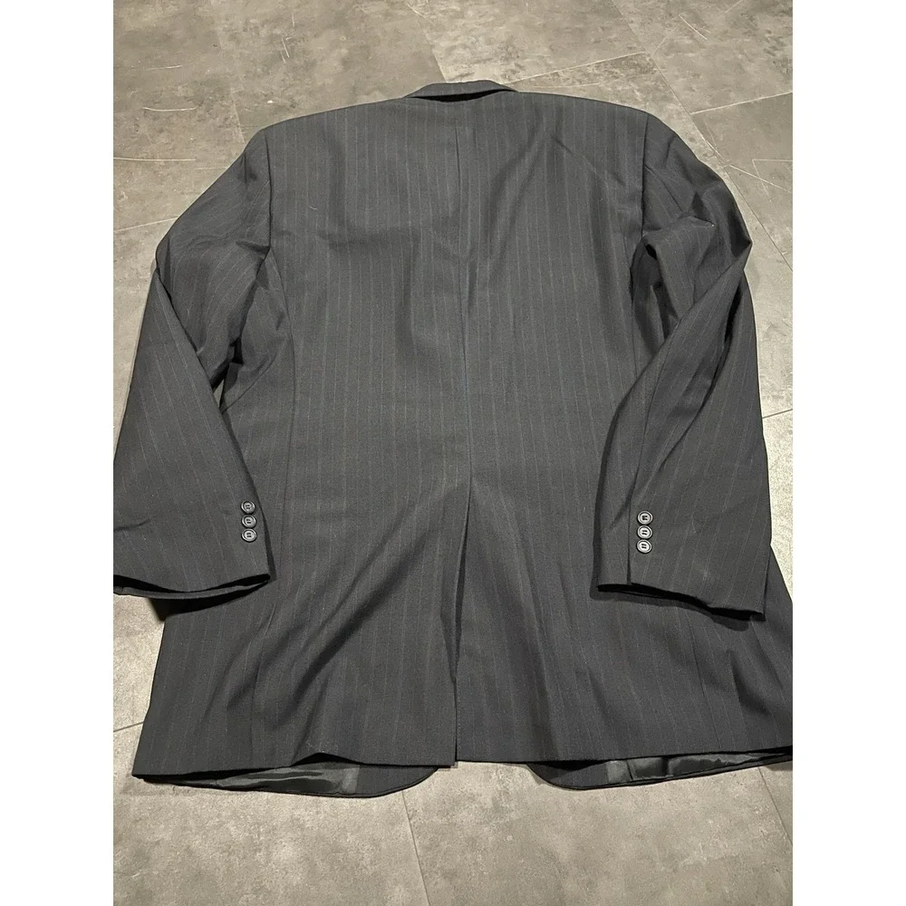 Towncraft Mens‎ Blazer Jacket Size 44L Tall Black Striped 2 Button Sport F-82